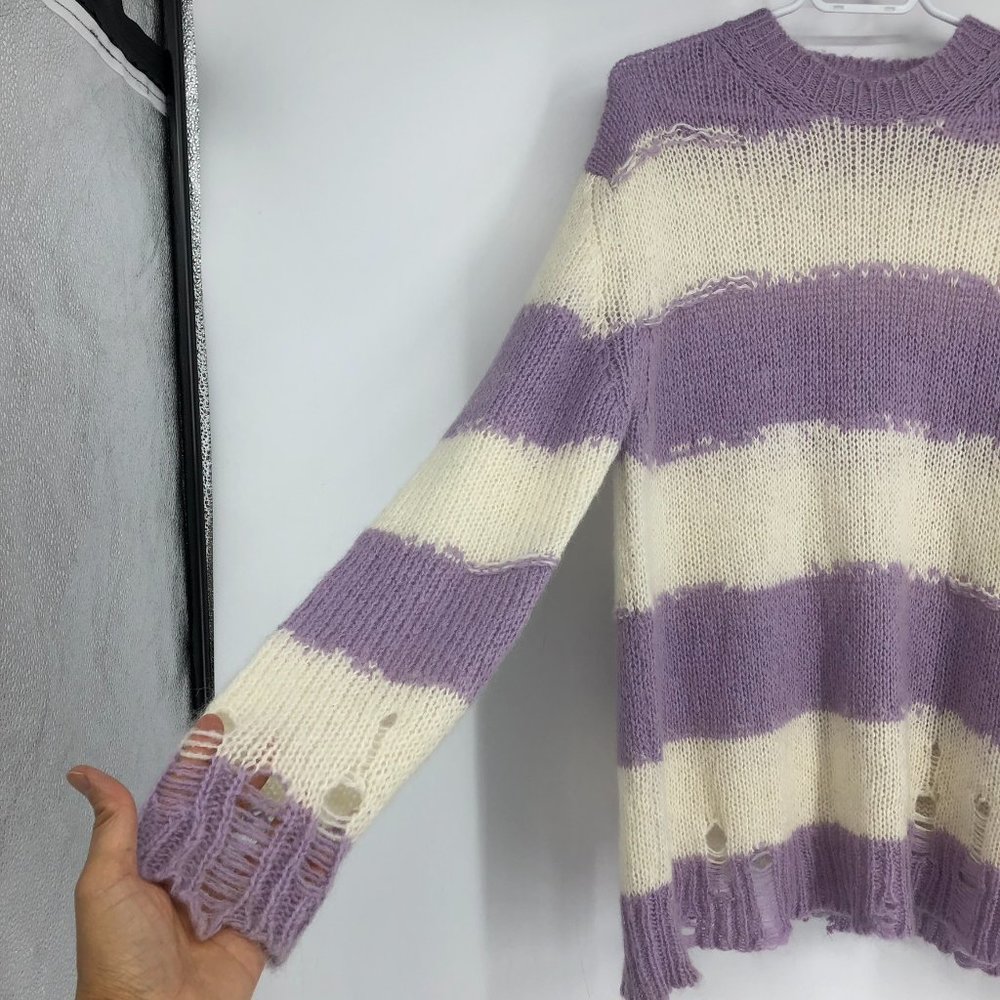 Acne Studios Kantonia Stripe white purple Distressed Oversized Knit Sweater XS - Picture 11 of 16